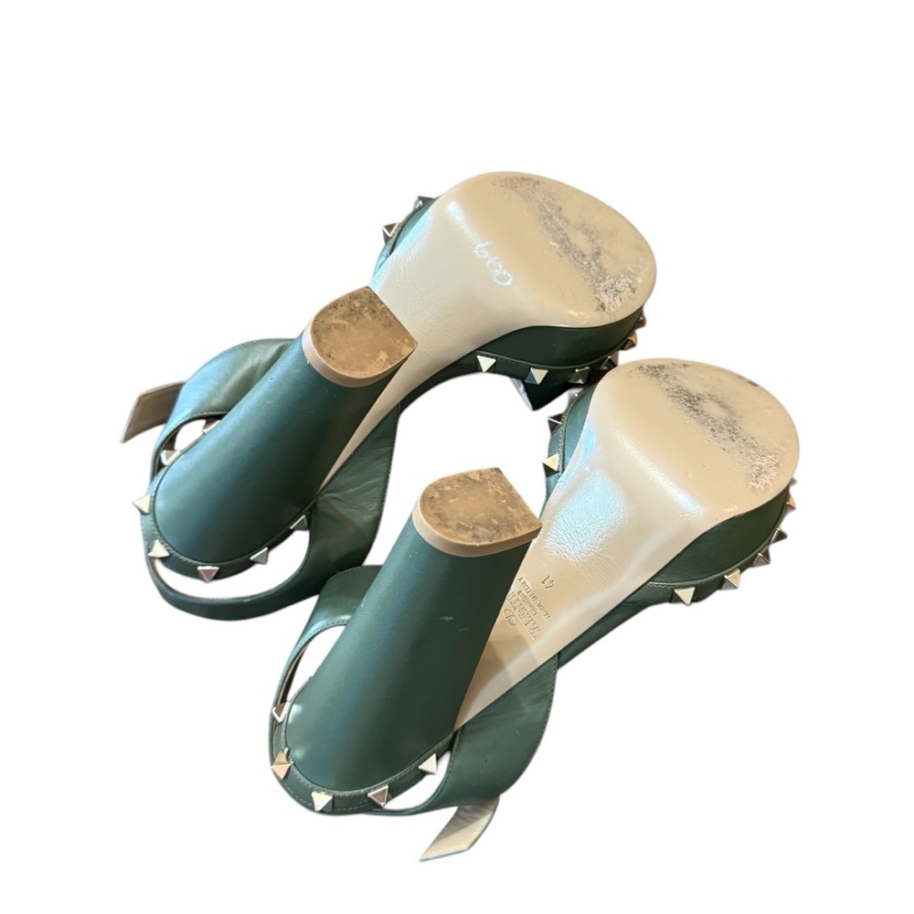 Valentino Garavani Rockstud Accent Green Leather Platform Sandals EU 41 US 11 - Picture 13 of 15